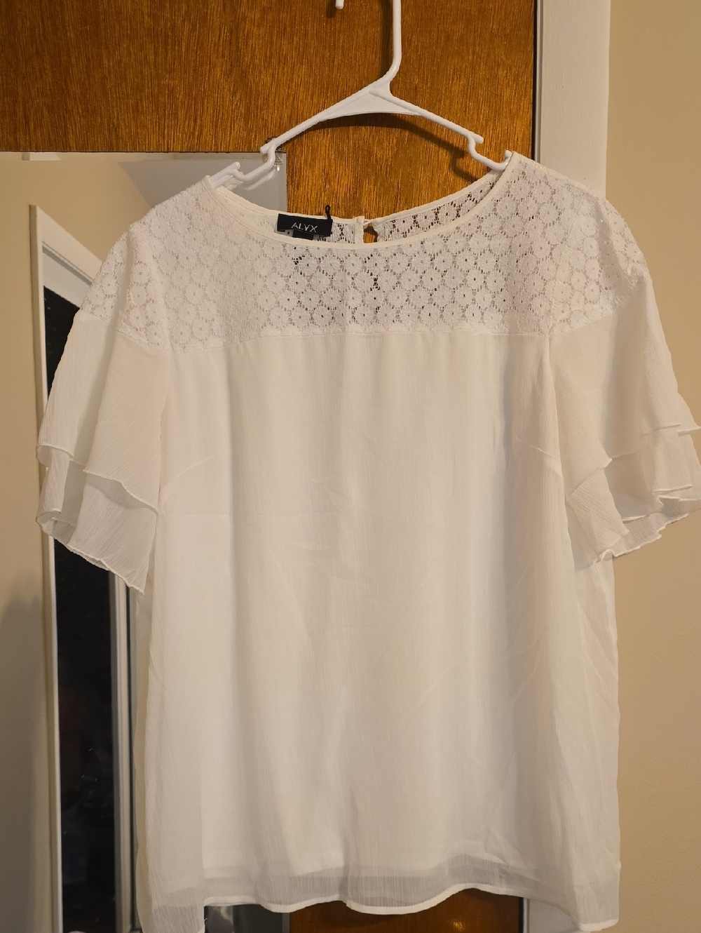Alyx Cream Lace Yoke Flutter Sleeve Blouse
